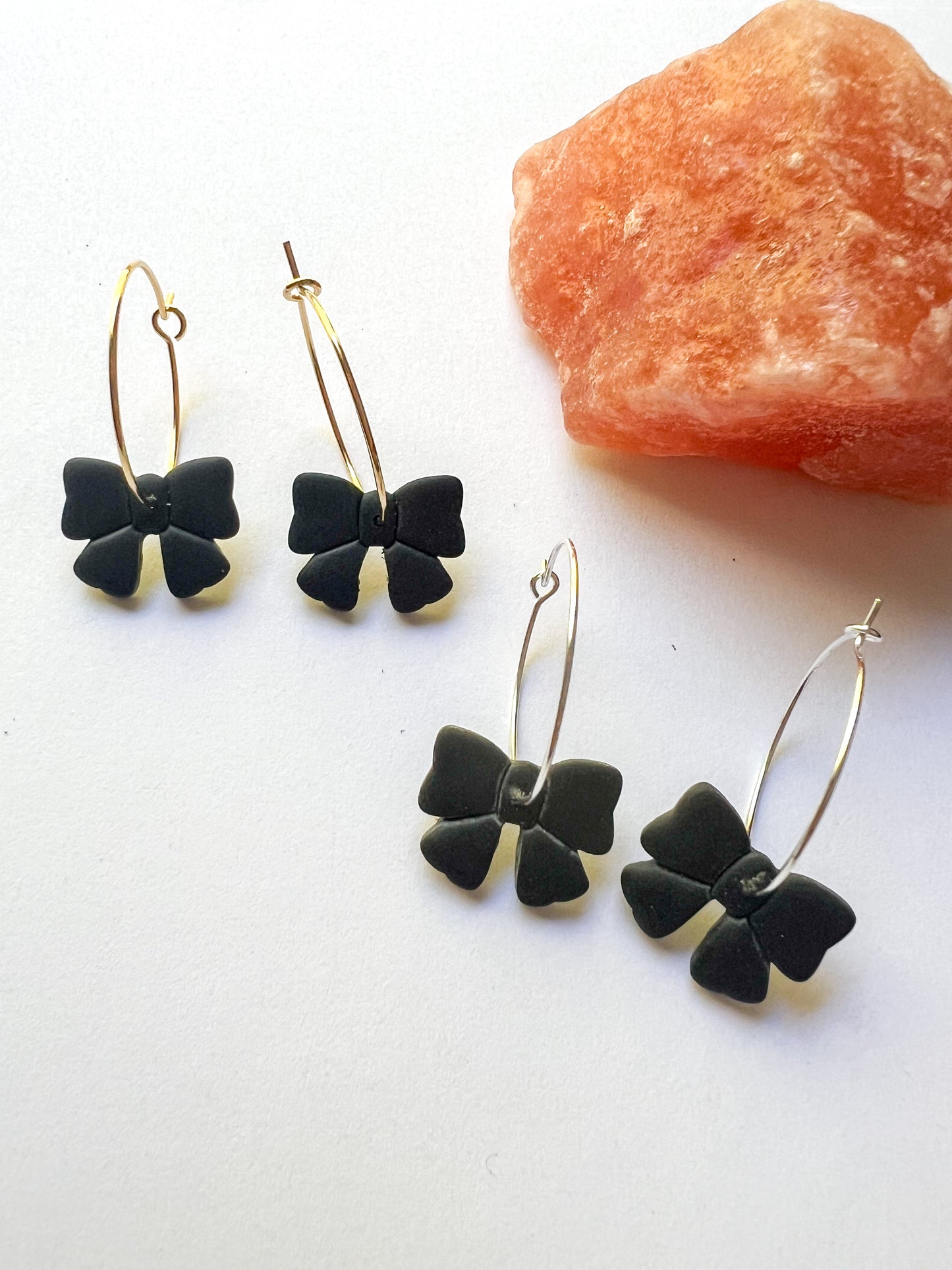 Cute Black Bow Hoop Earrings