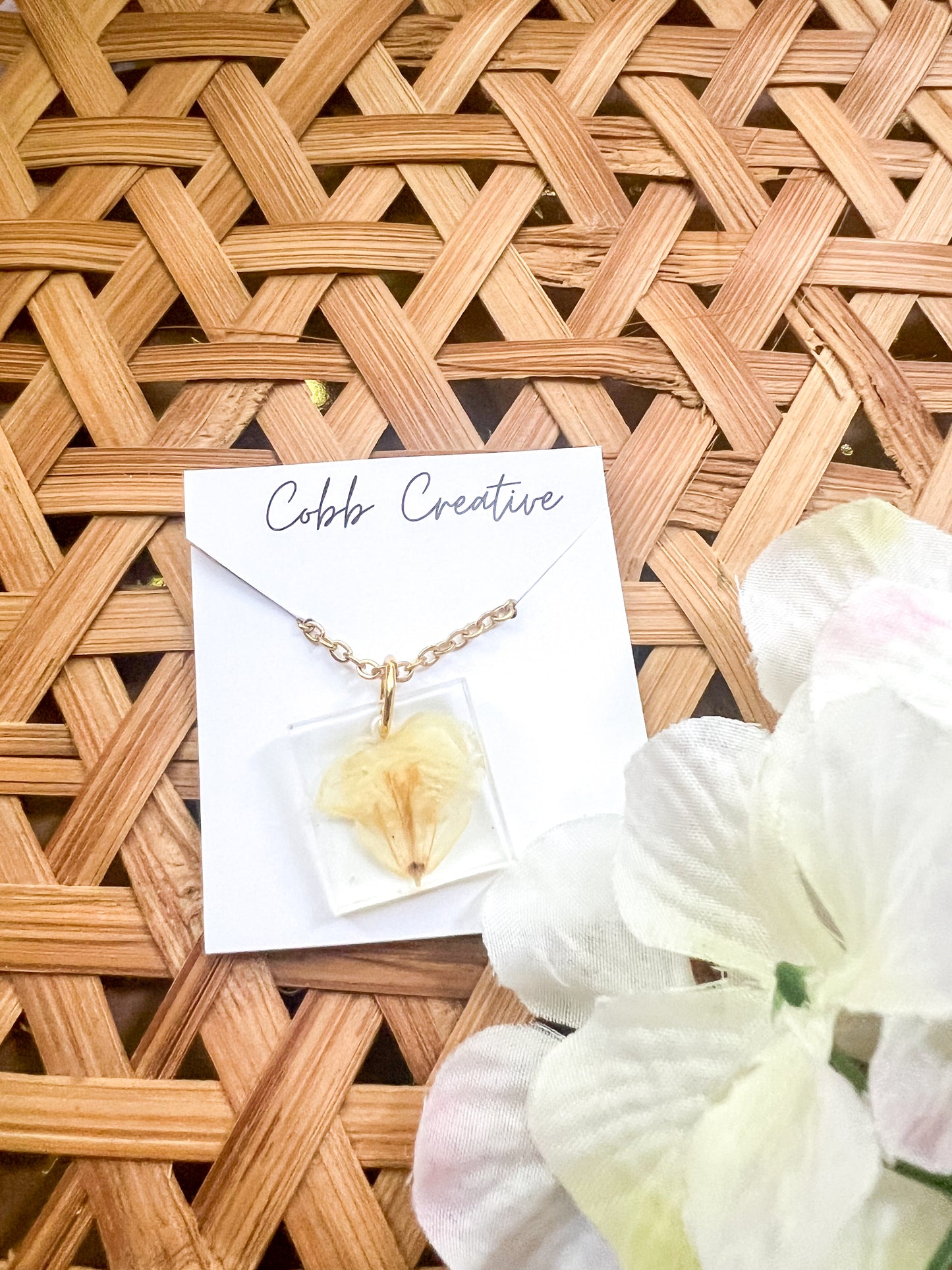 Neutral Square Pressed Flower Necklace