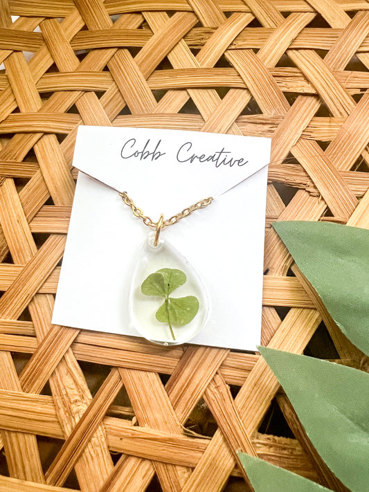 Four Leaf Clover Teardrop Necklace