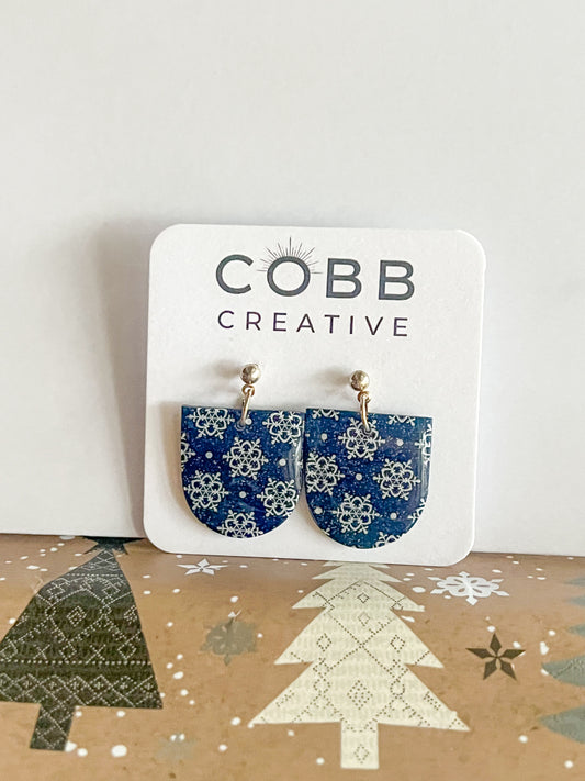 Blue Snowflake Drop Earrings