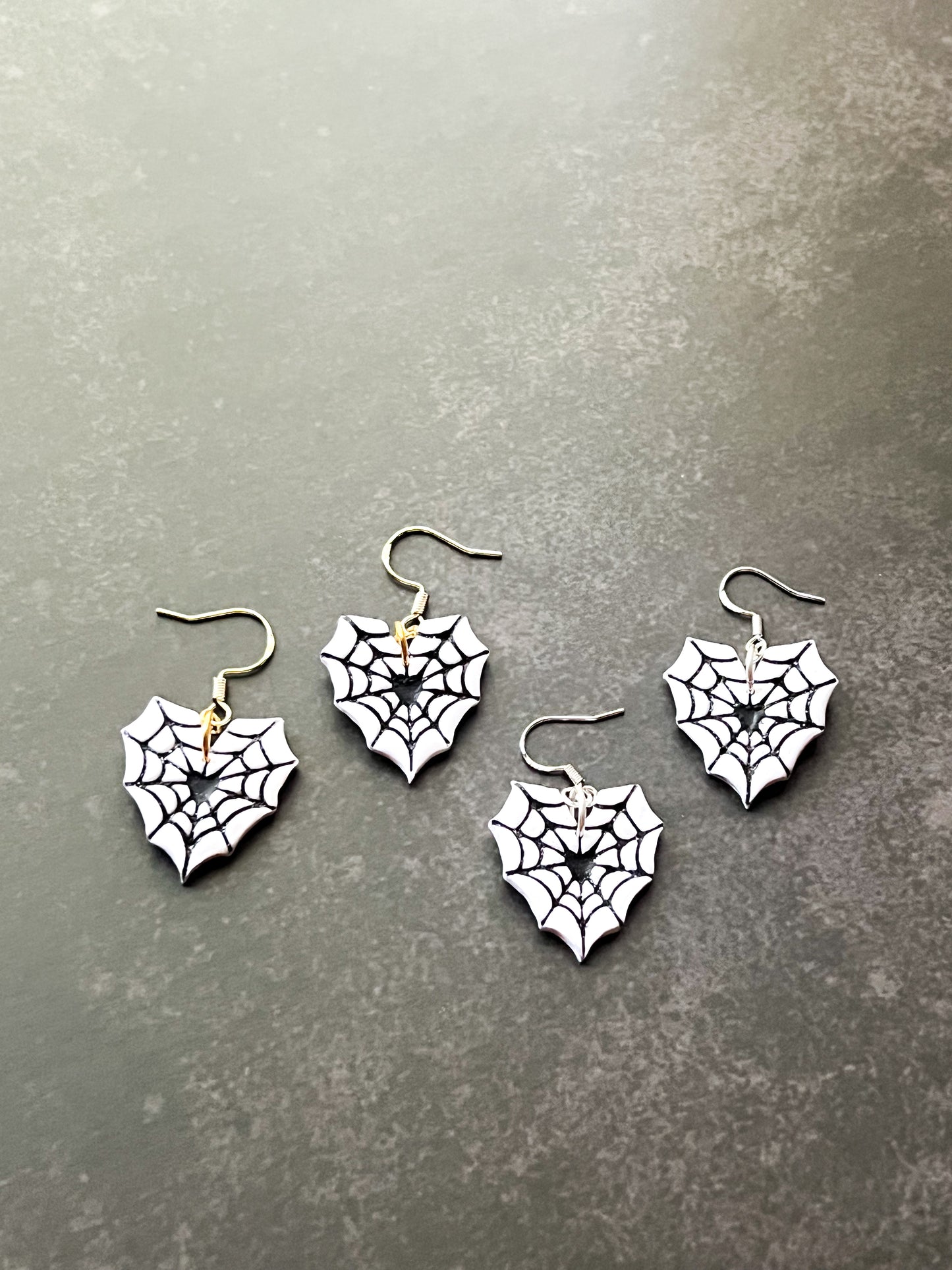 White Spiderweb Heart Hook Earrings