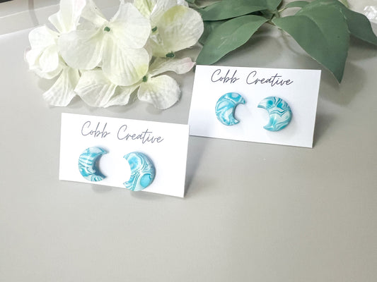 Groovy Blue Moon Stud Earrings