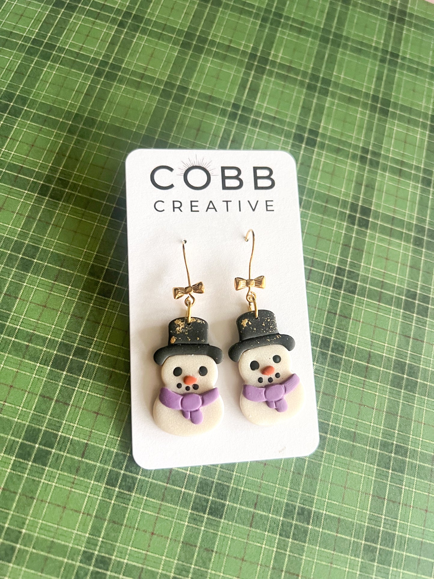 Snowman Bow Hook Earrings