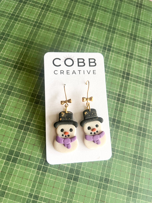 Snowman Bow Hook Earrings