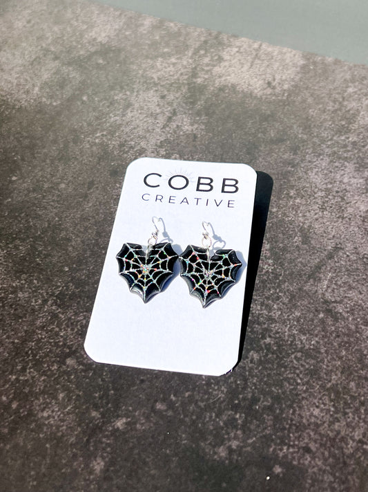 Black Spiderweb Heart Hook Earrings