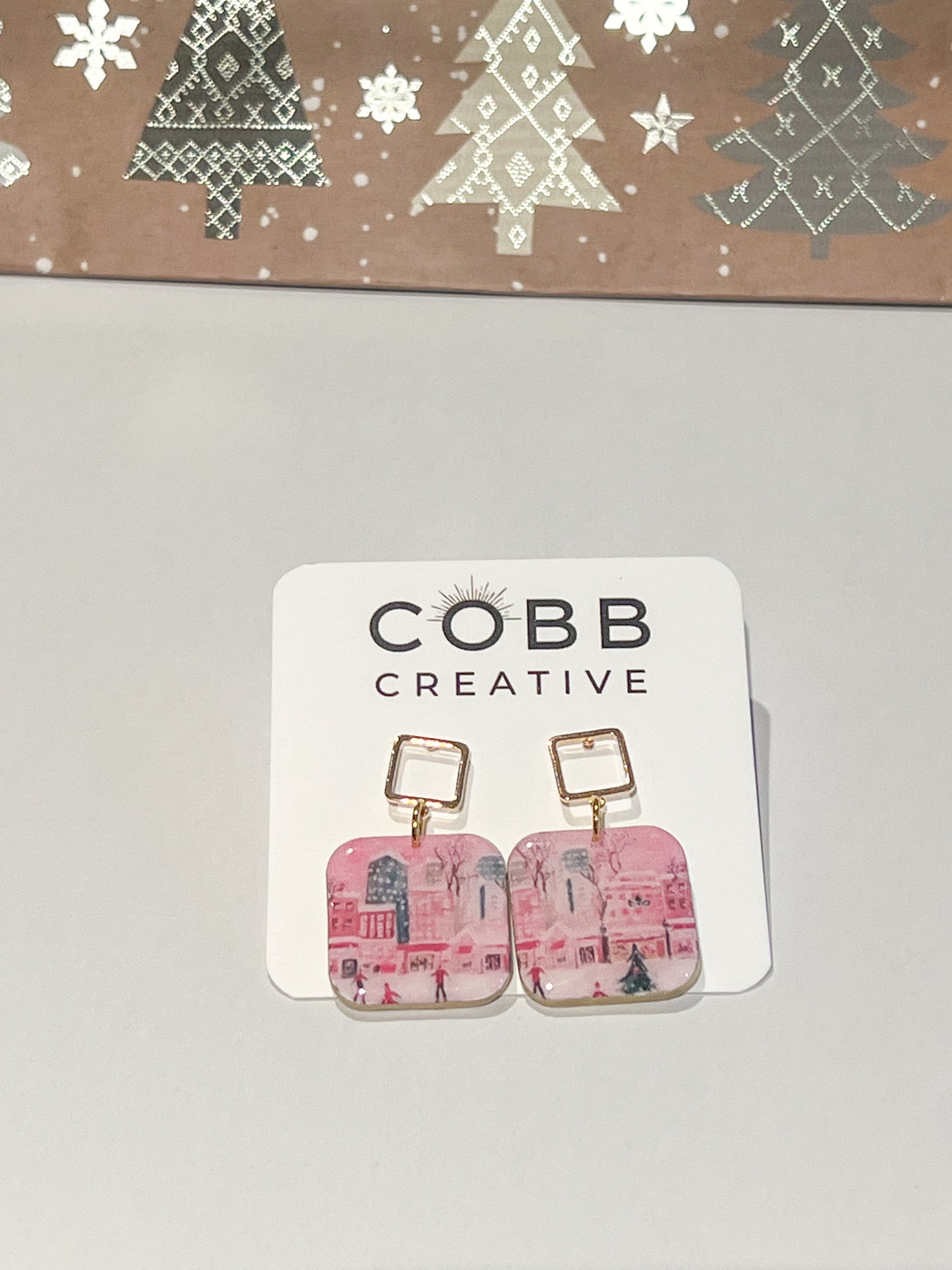 Pink Wonderland Square Earrings