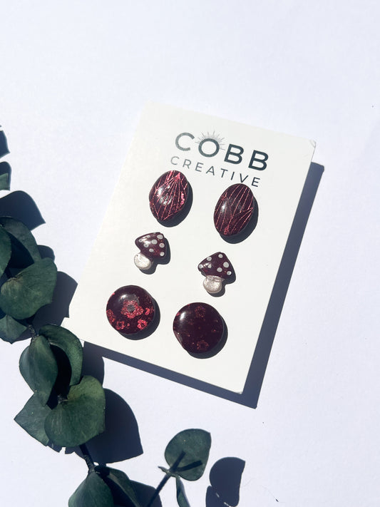 Maroon Mushroom Stud Pack