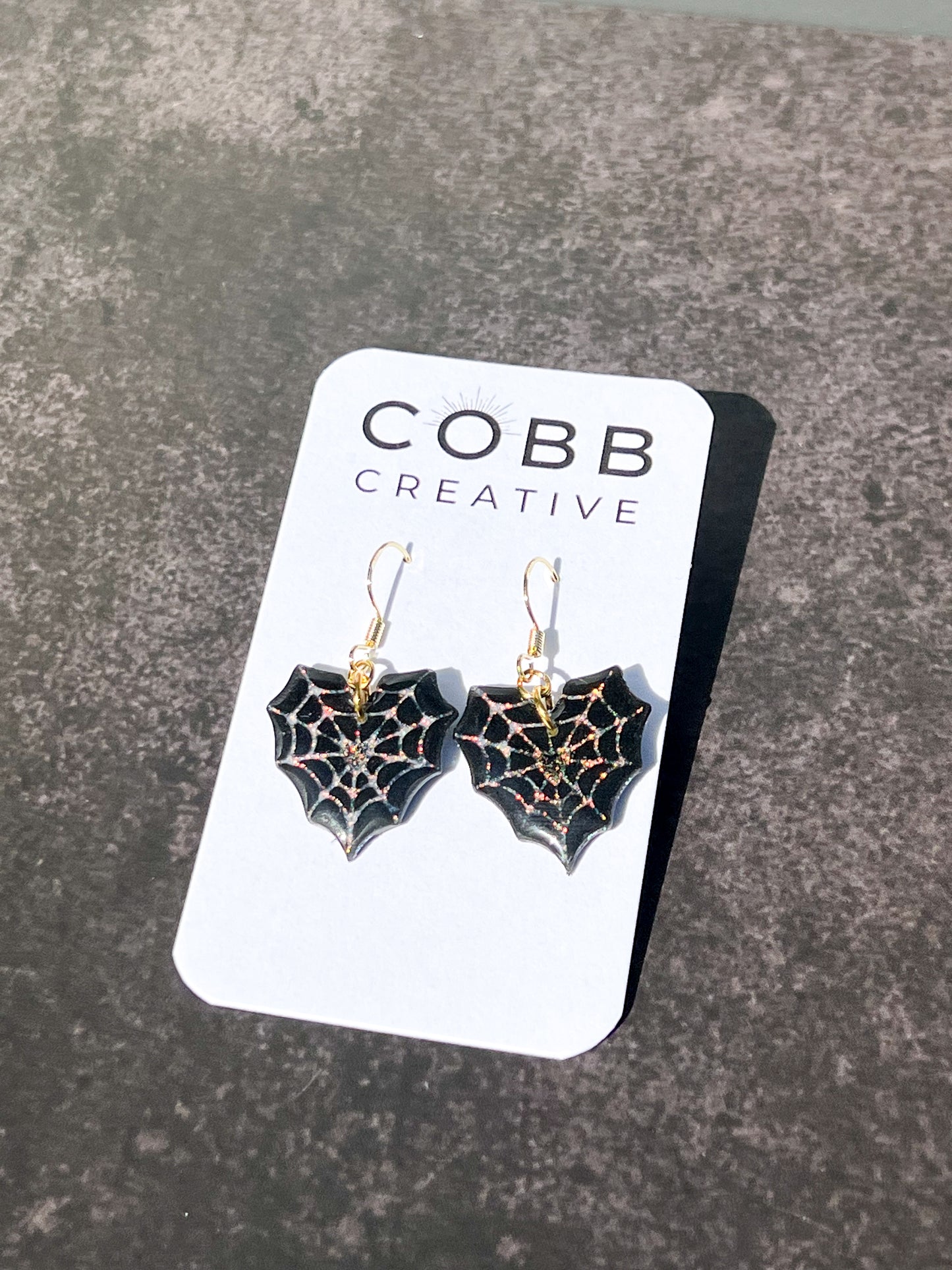 Black Spiderweb Heart Hook Earrings