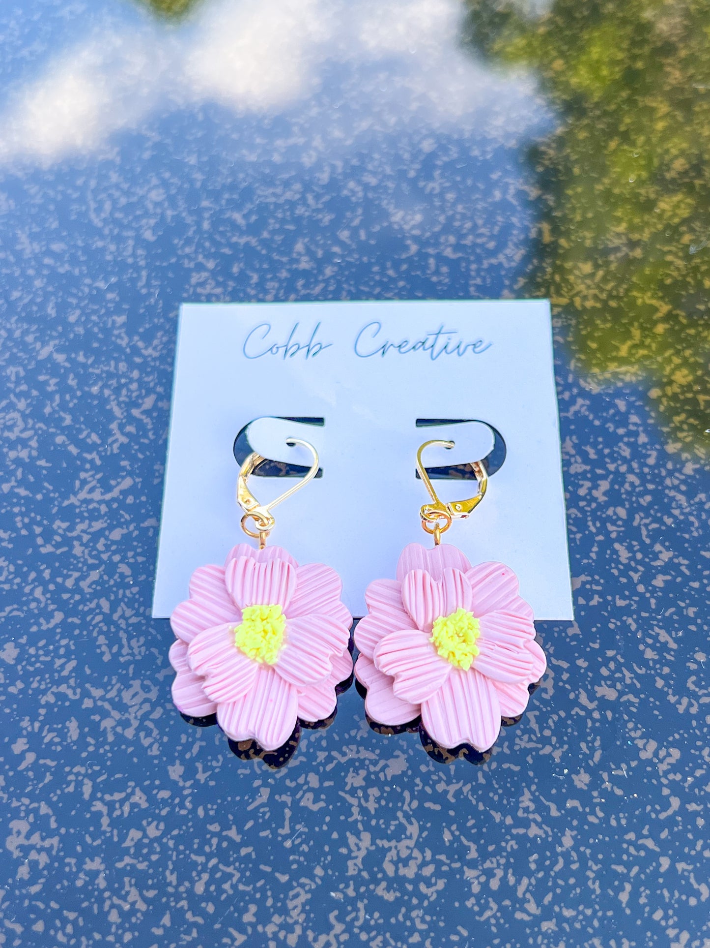 Pink Flower Hook Earrings