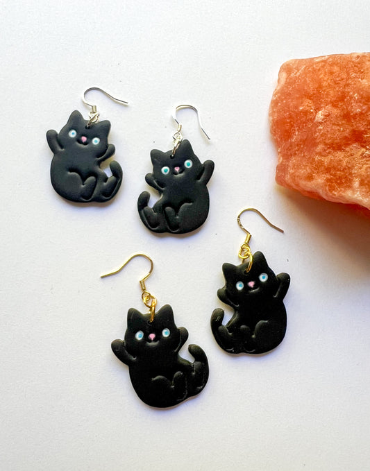 Black Cat Hook Earrings