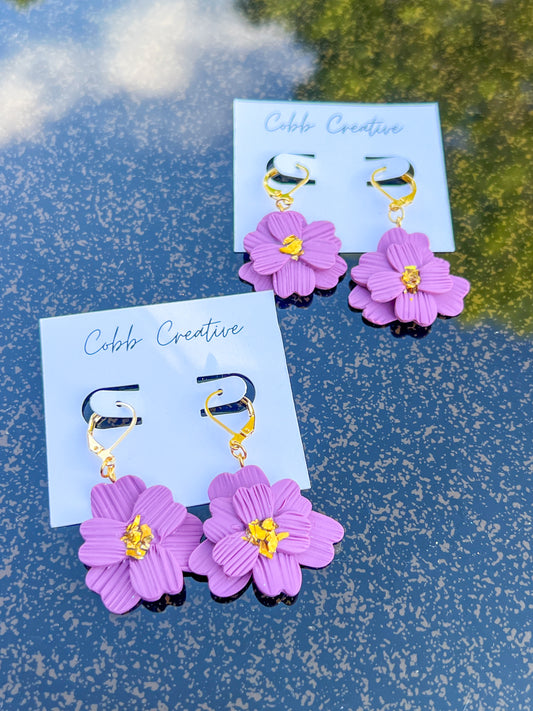 Purple Flower Leverback Earrings