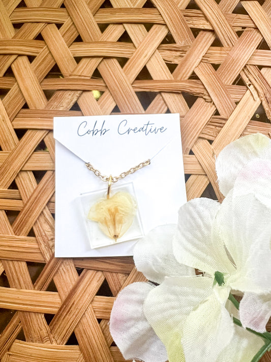 Neutral Square Pressed Flower Necklace