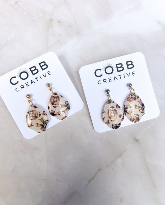 Dainty Footballs & Bows Earrings