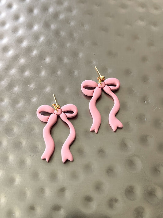 Long Blush Bow Earrings