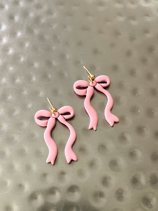 Long Blush Bow Earrings