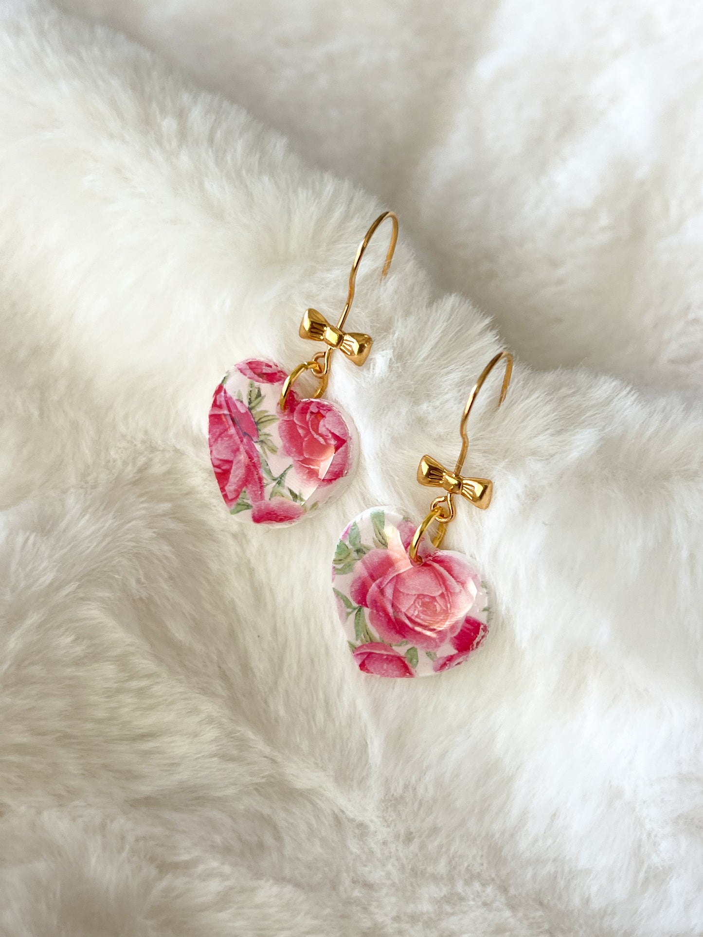 Rosy Heart Hook Earrings