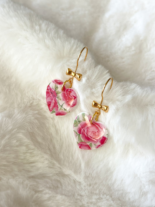 Rosy Heart Hook Earrings