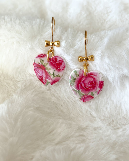 Rosy Heart Hook Earrings