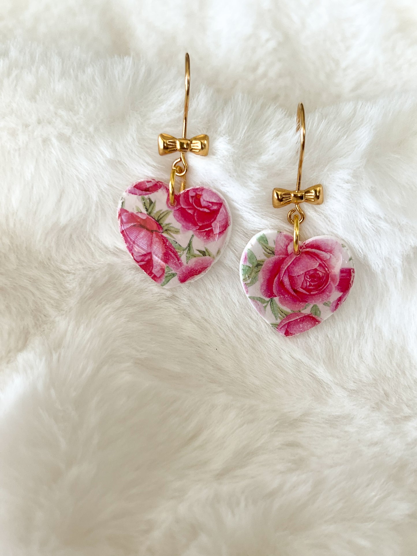 Rosy Heart Hook Earrings