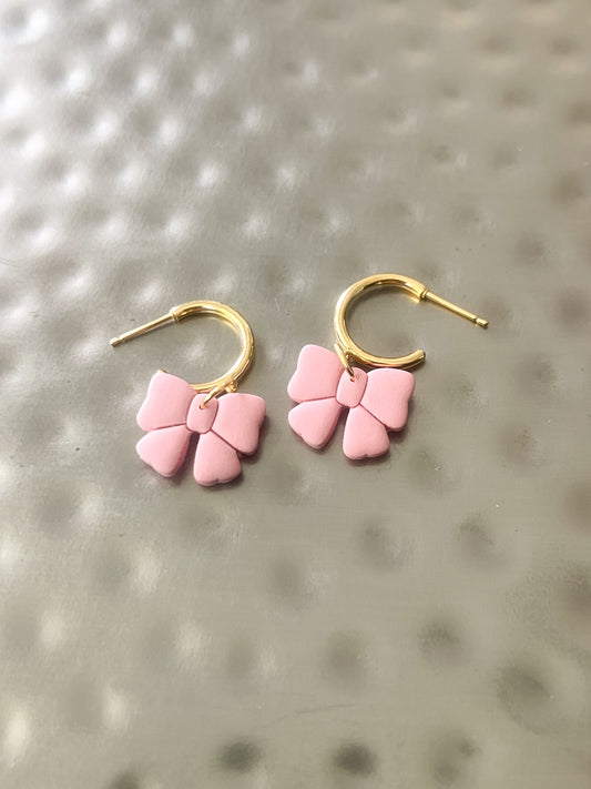 Blush Bow Hoop Earrings