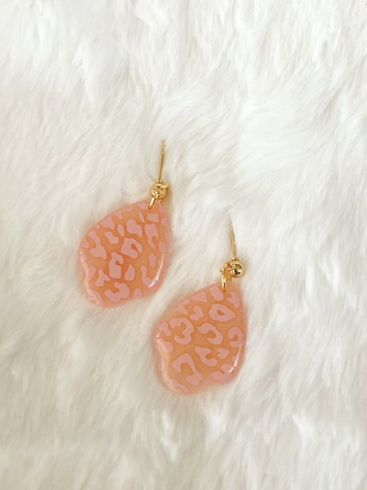 Translucent Pink Leopard Print Drop Earrings