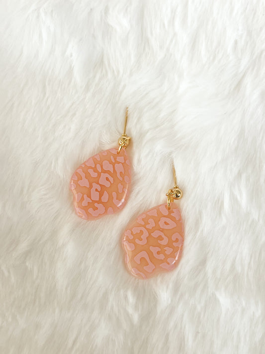 Translucent Pink Leopard Print Drop Earrings
