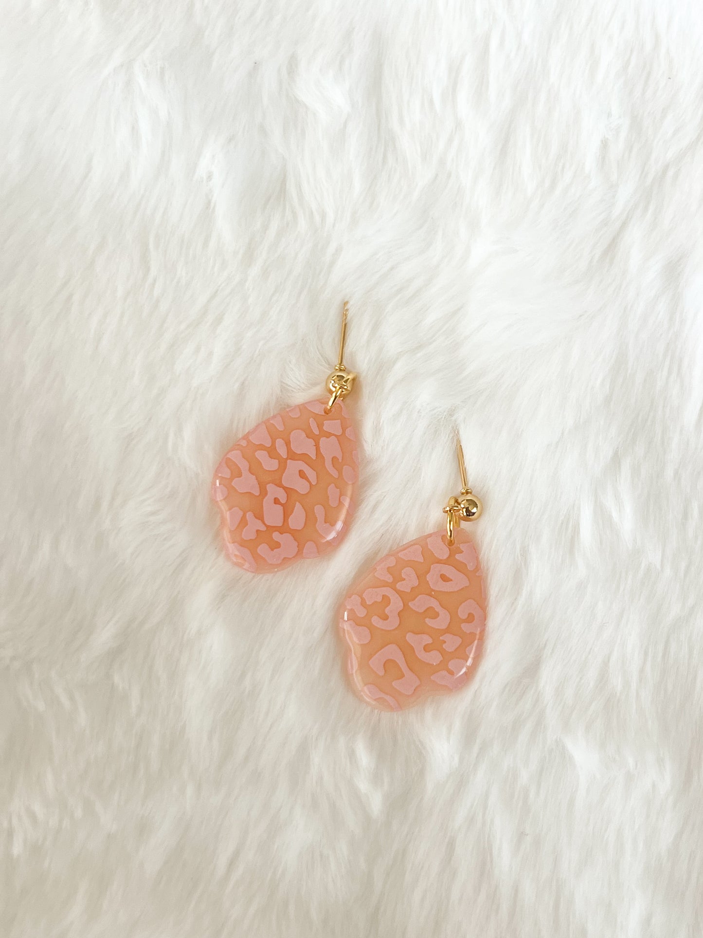 Translucent Pink Leopard Print Drop Earrings