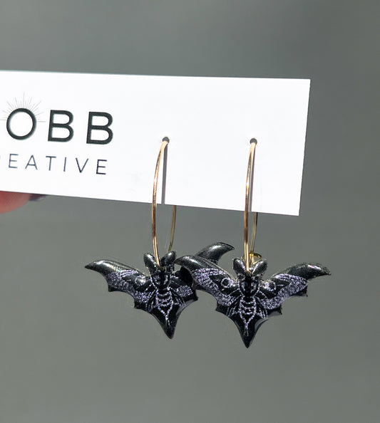 Skeleton Bat Hoop Earrings
