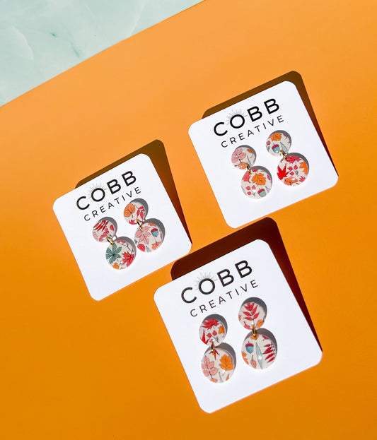 Pastel Fall Leaves Round Earrings