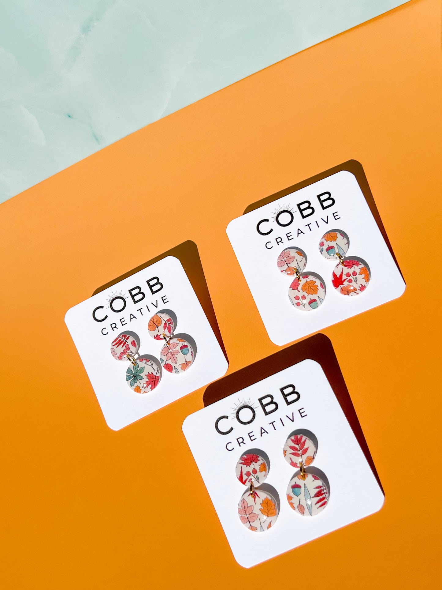 Pastel Fall Leaves Round Earrings