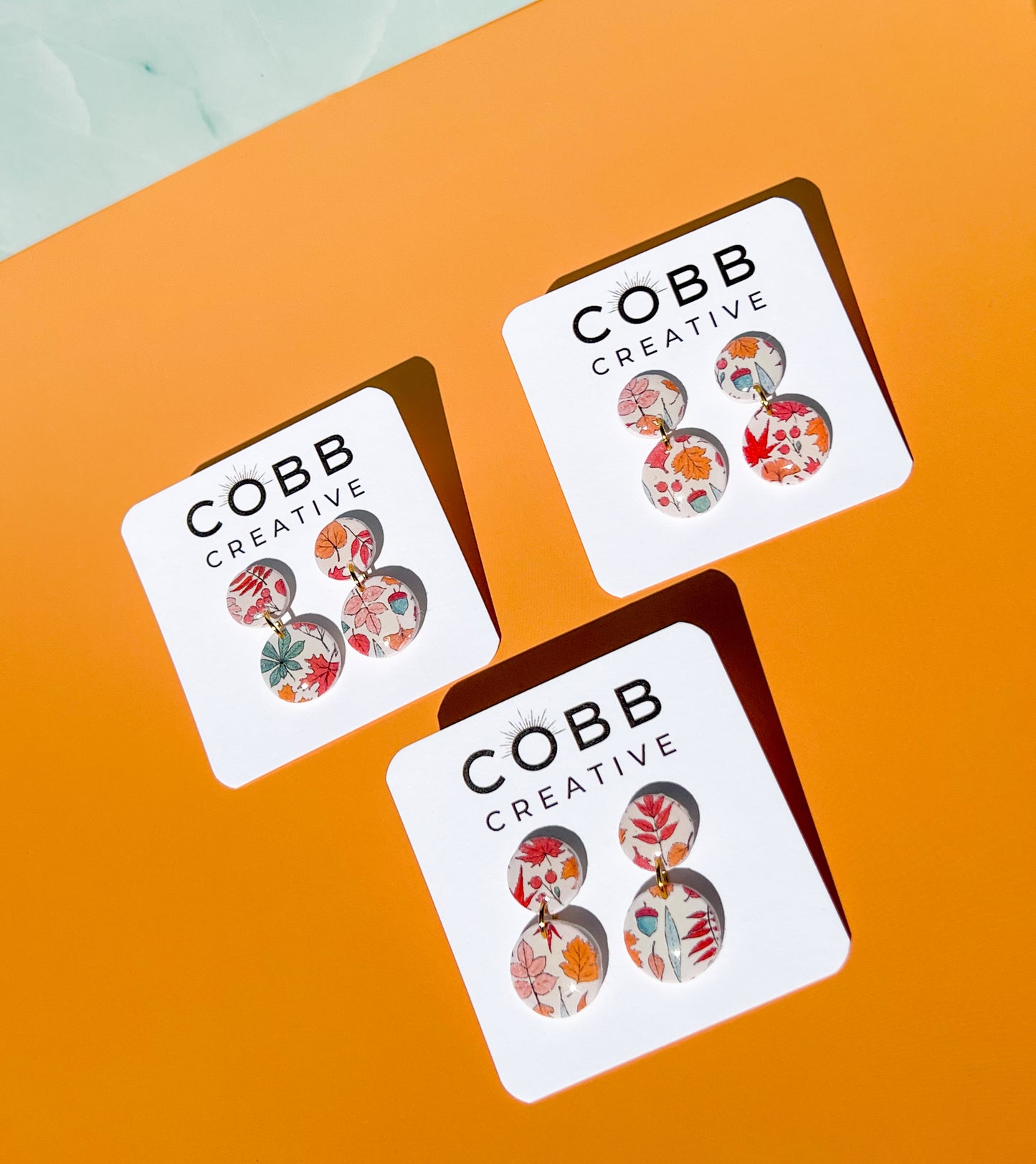 Pastel Fall Leaves Round Earrings