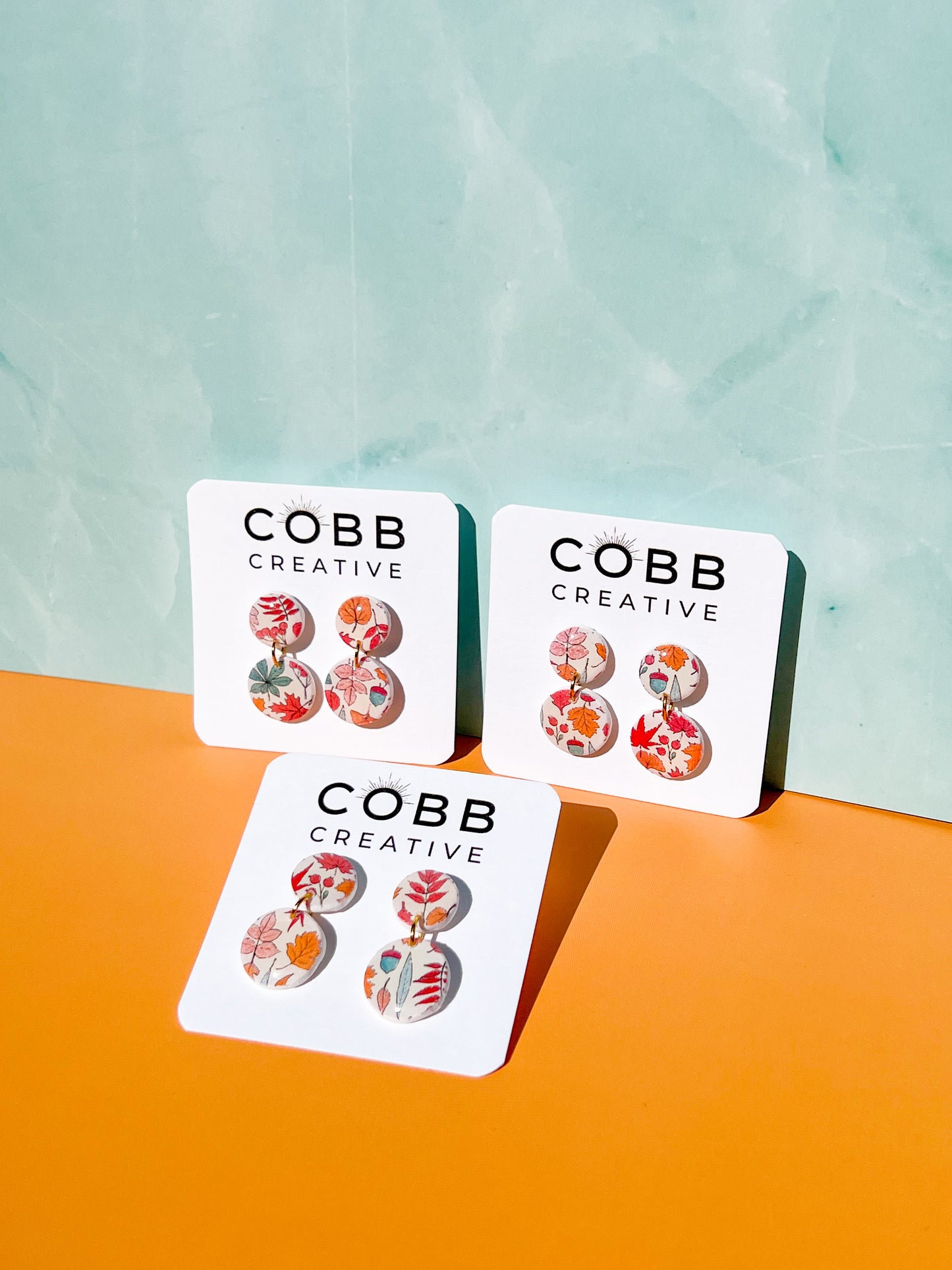 Pastel Fall Leaves Round Earrings