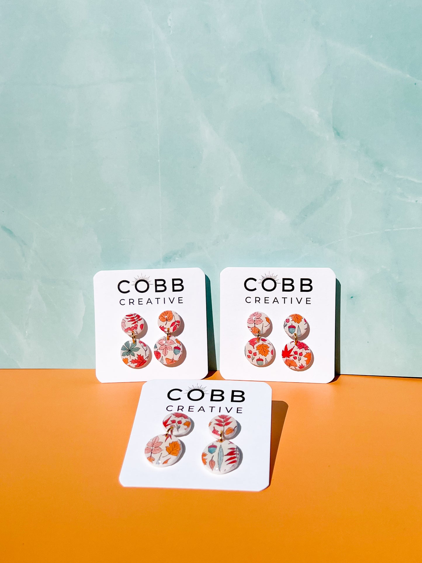 Pastel Fall Leaves Round Earrings