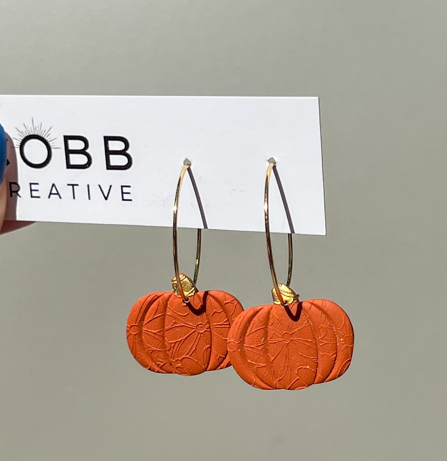 Orange Floral Pattern Pumpkin Hoop Earrings