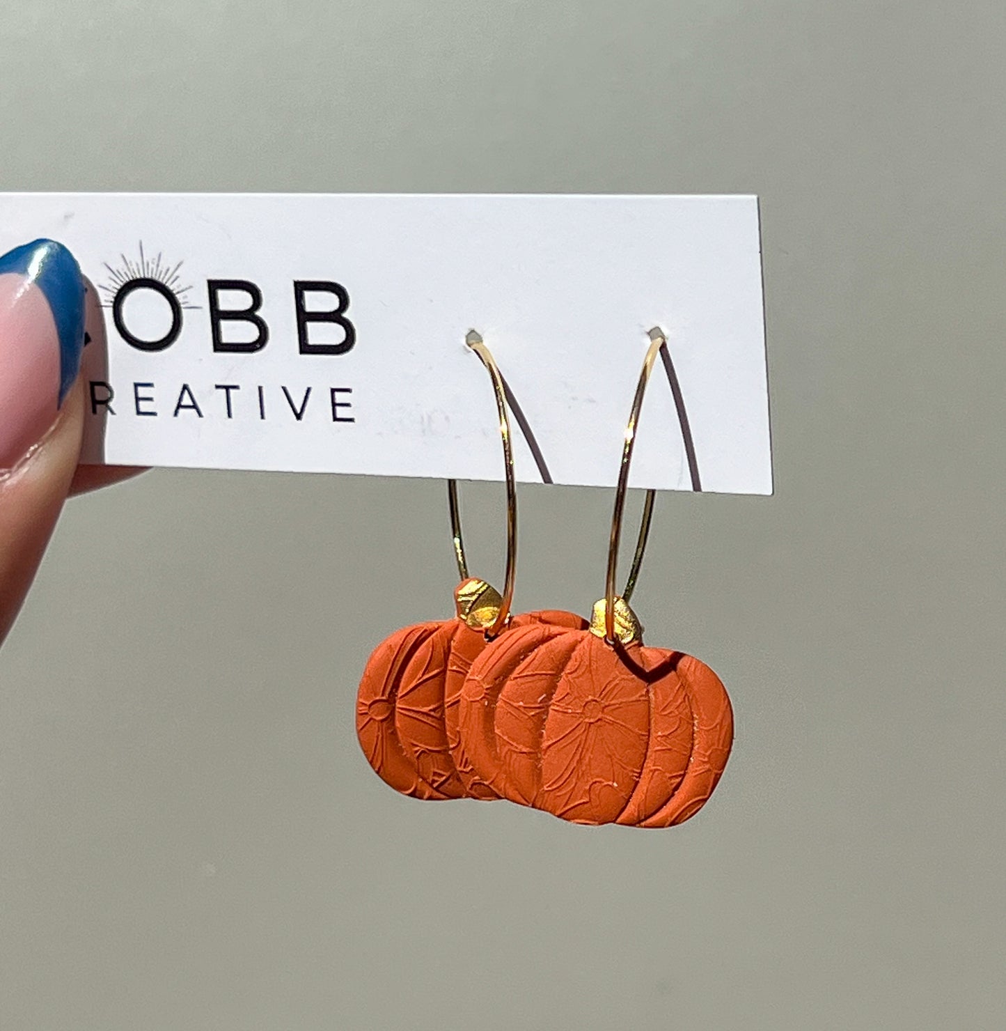 Orange Floral Pattern Pumpkin Hoop Earrings