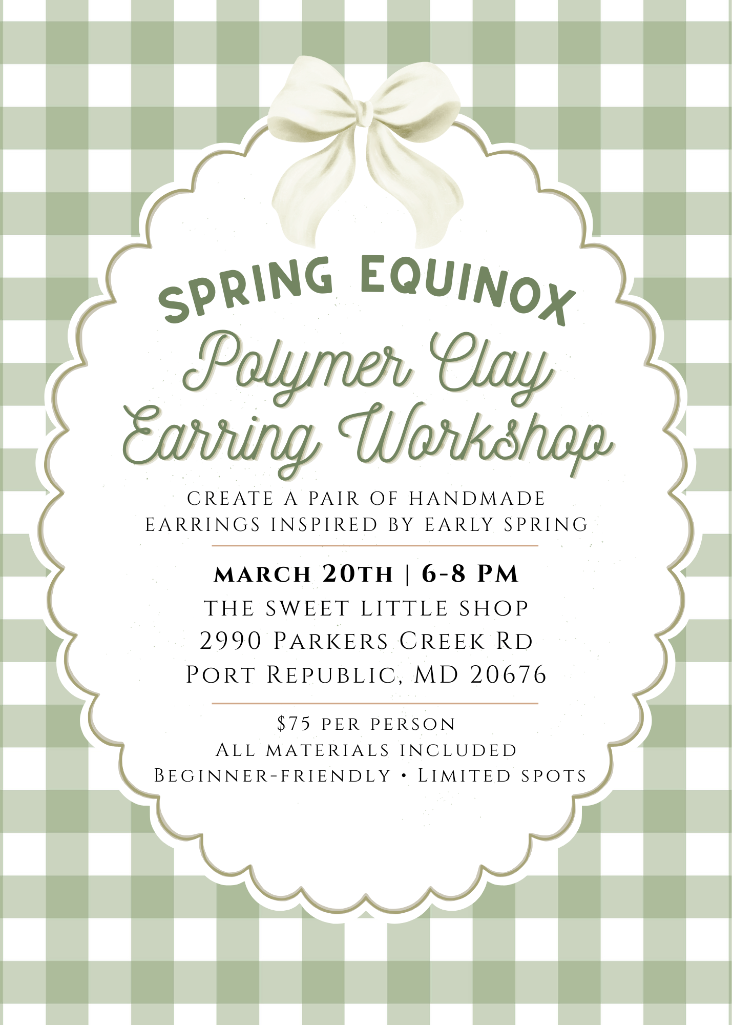 3/20 Spring Equinox Polymer Clay Earring Workshop