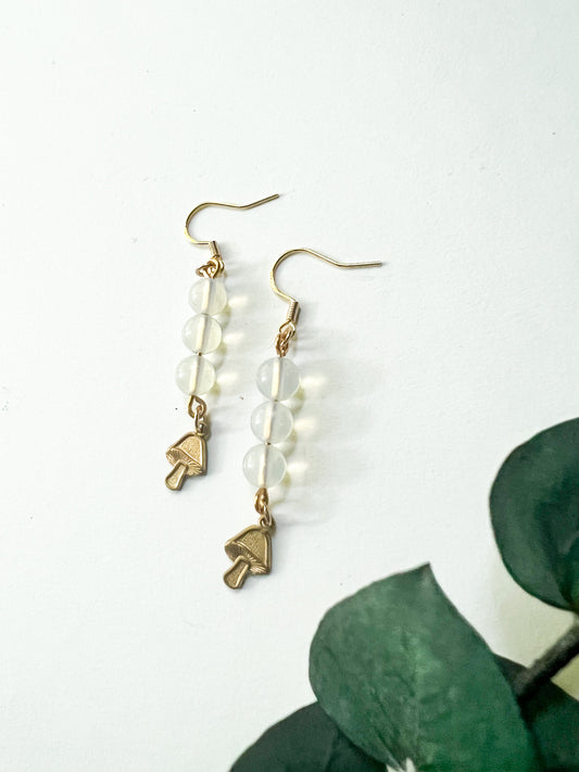 Small Mushroom Crystal Drop Earrings