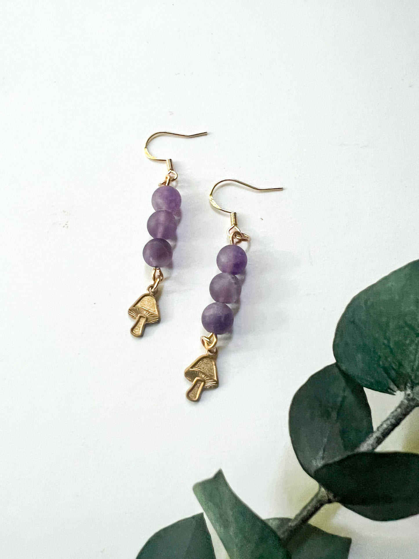 Small Mushroom Crystal Drop Earrings