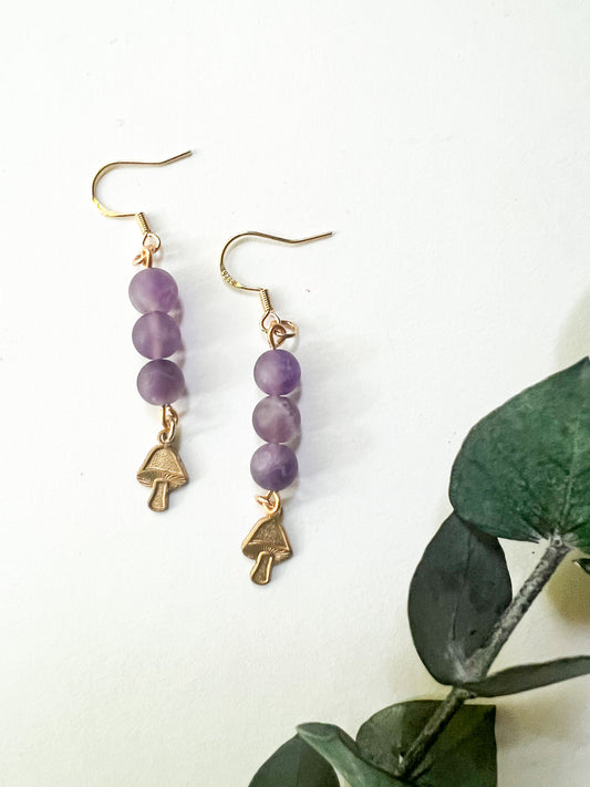 Small Mushroom Crystal Drop Earrings