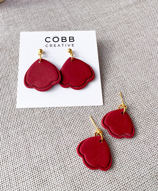 Scalloped Maroon Drop Earrings