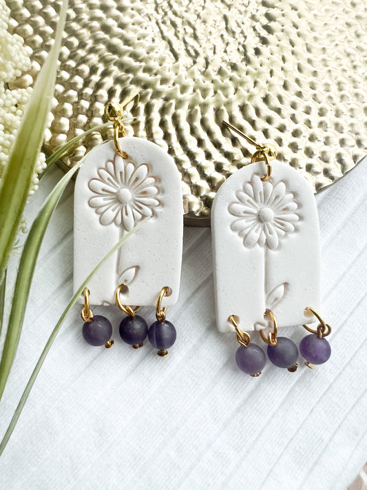 Spring Amethyst Floral Drop Earrings