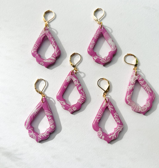 Purple Paisley Drop Leverback Earrings