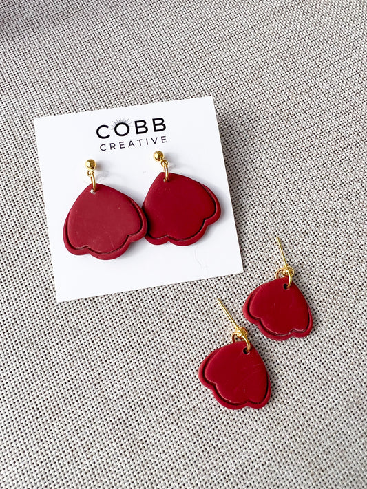 Scalloped Maroon Drop Earrings